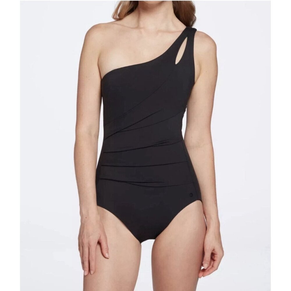 Calia One-Shoulder Black Women's One-Piece Swimsuit with Cutout Strap